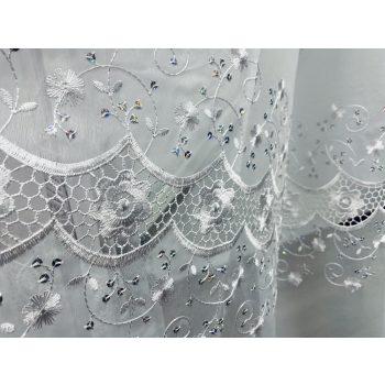 Applikált, dupla soros flitteres, fehér, 280 cm